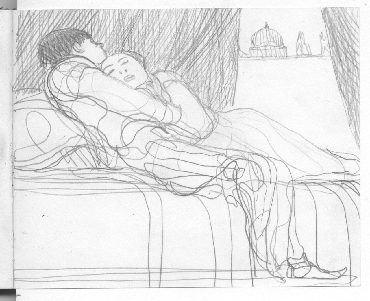 Fig. 1 Lorenzo Mattotti, illustrazione per Romeo &amp; Giulietta, Modena, Logos Edizioni, 2021, matita su carta, 12 x15 cm
