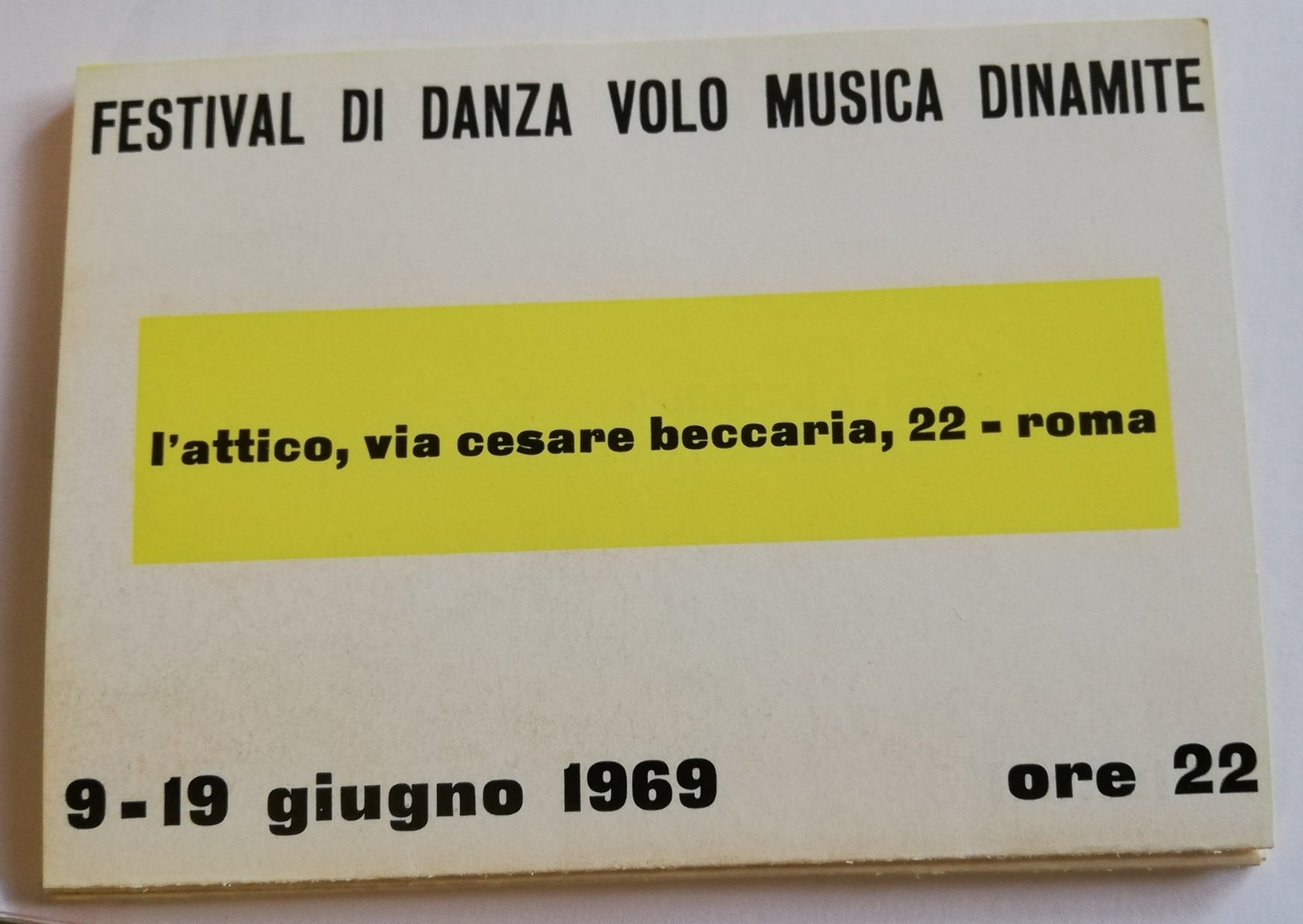 Prima pagina del cat. ripiegabile, Danza volo musica dinamite, Archivio Patrizia Veroli, Roma&nbsp;
