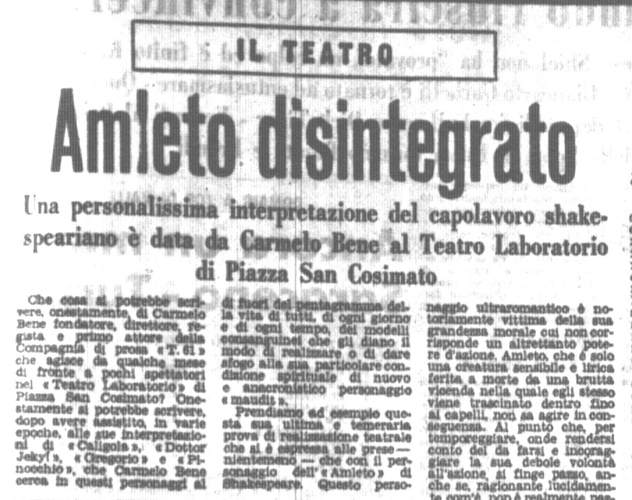Vice, &lsquo;Amleto disintegrato&rsquo;, Giornale d&rsquo;Italia, 23-24 ottobre 1962
