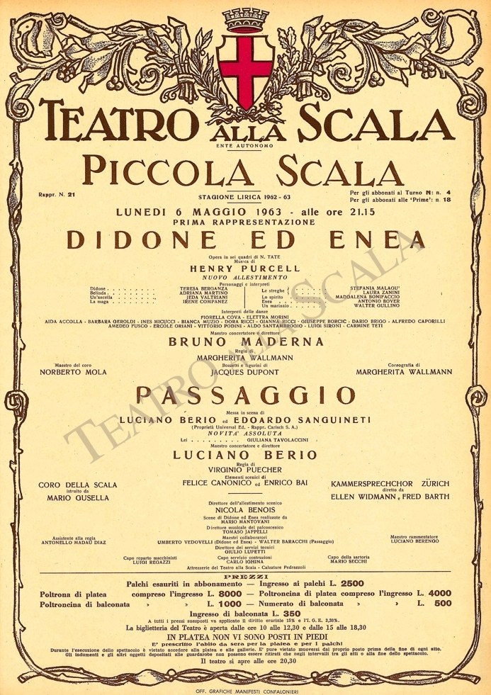 Locandina Passaggio, Archivio Storico Teatro alla Scala
