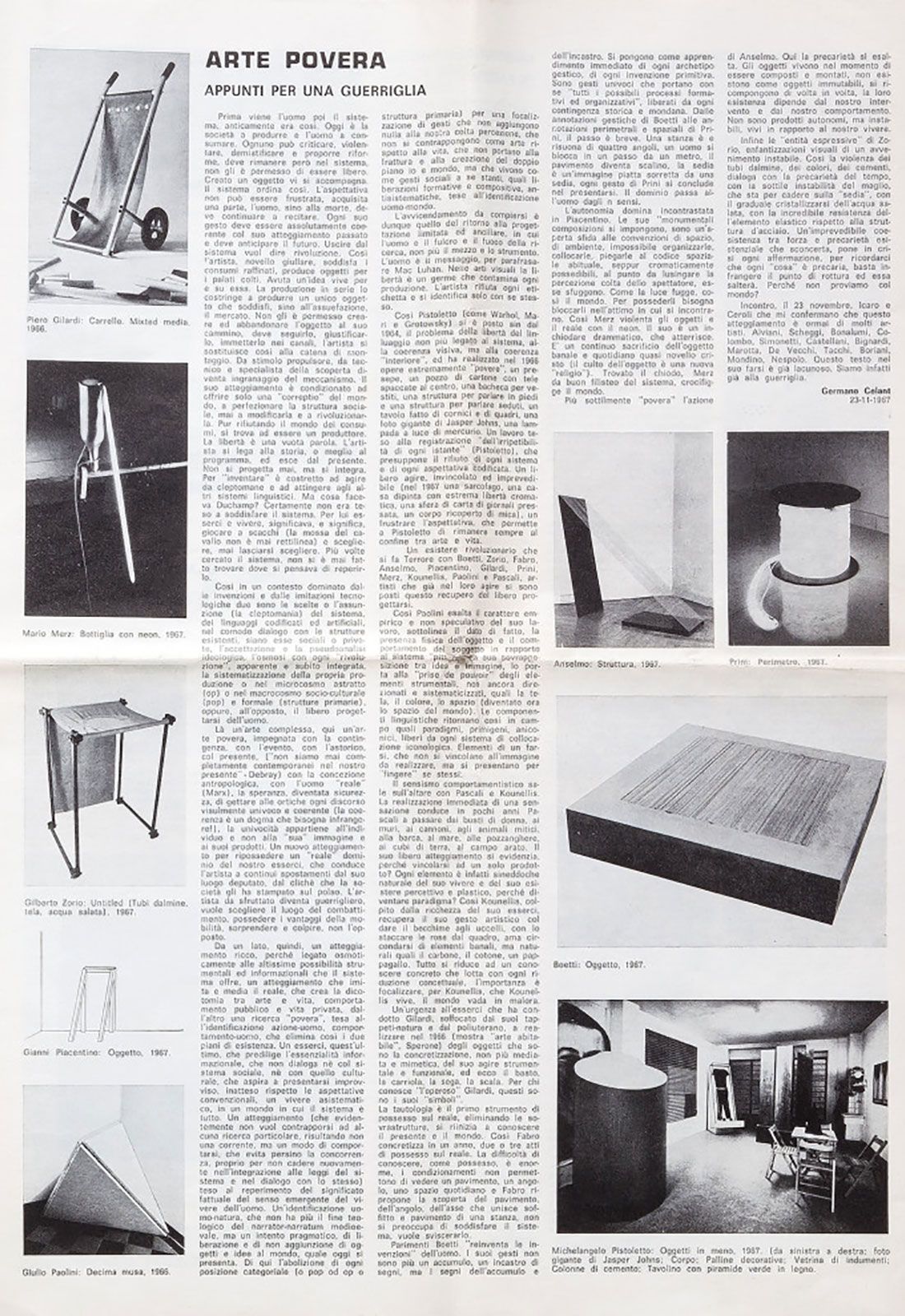 Germano Celant, &lsquo;Arte Povera: appunti per una guerriglia&rsquo;, Flash Art, n. 5, 1967

&nbsp;
