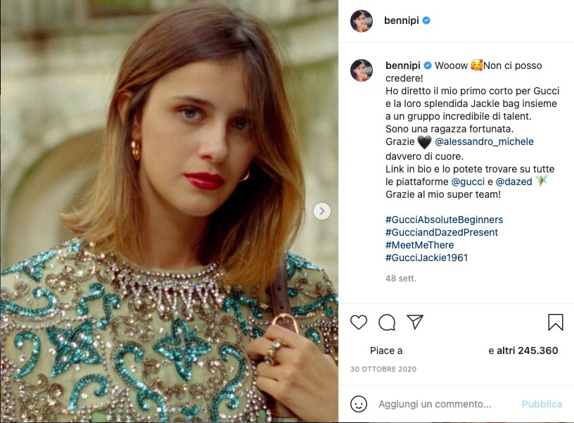 Benedetta Porcaroli annuncia il suo primo corto per Gucci
