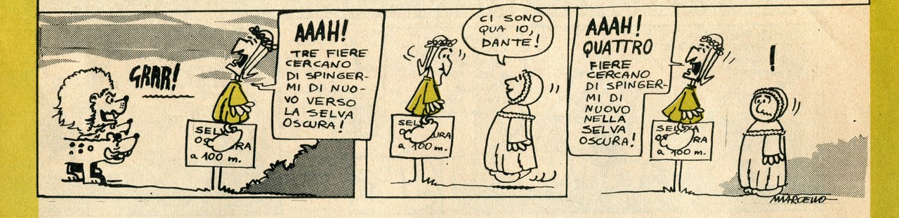 Marcello Toninelli,&nbsp;Dante, Virgilio e le fiere, in &laquo;Off-Side&raquo;, 1969 [World &copy; Marcello]
