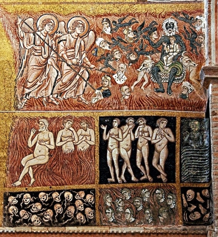 fig. 3 Torcello, Santa Maria Assunta: il&nbsp;Giudizio universale&nbsp;nella controfacciata della basilica, particolare della porzione dedicata all&rsquo;inferno, secolo XI
