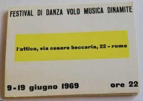 Prima pagina del cat. ripiegabile, Danza volo musica dinamite, Archivio Patrizia Veroli, Roma&nbsp;
