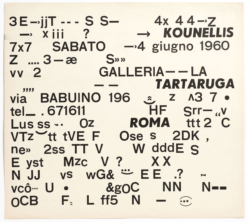 Invito alla mostra Kounellis, Roma, Galleria La Tartaruga, 4 giugno 1960
