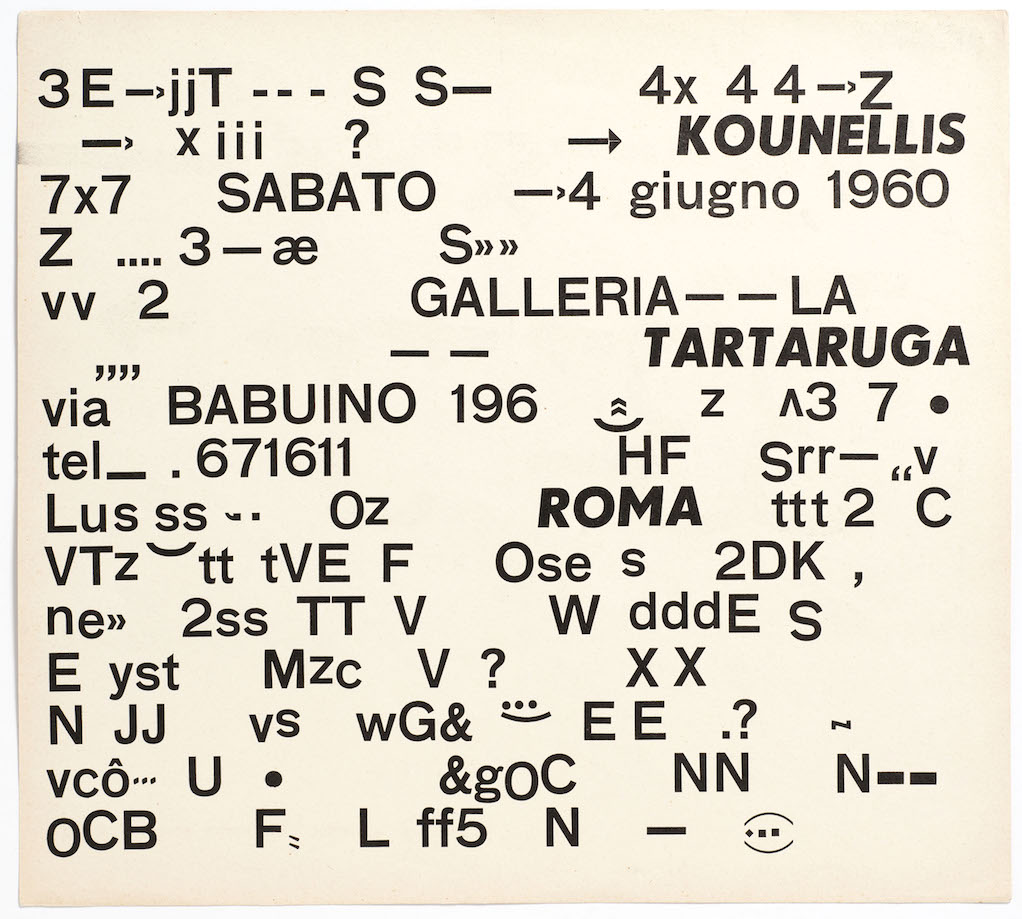 Invito alla mostra Kounellis, Roma, Galleria La Tartaruga, 4 giugno 1960

