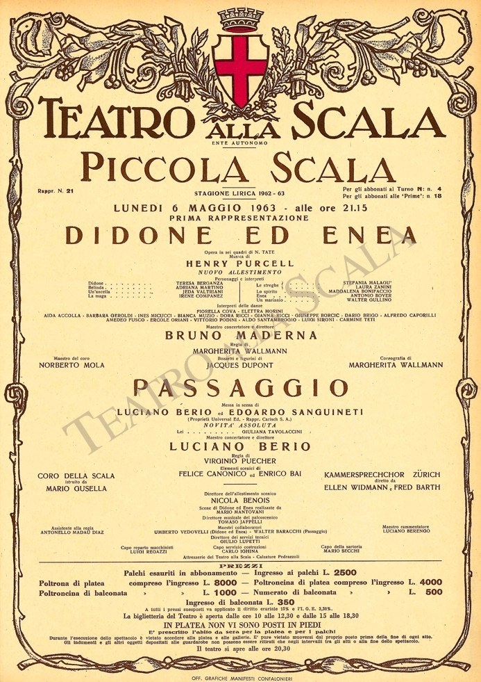 Locandina Passaggio, Archivio Storico Teatro alla Scala
