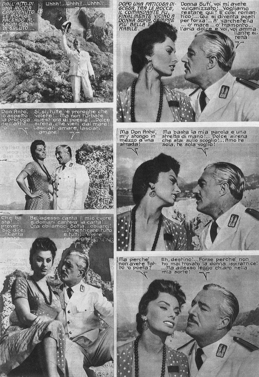 Fragment du cineromanzo tir&eacute; de Pane, Amore e..., dir. Dino Risi, avec Sophia Loren et Vittorio De Sica (1955)
