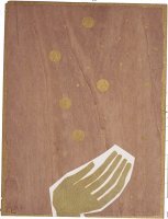 Fig. 3. Mimmo Paladino, opera grafica per Pinocchio, 2004. Serigrafia su legno, oro in foglia, collage, 60x45 cm
