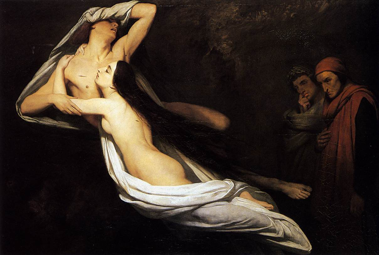 fig. 2 Ary Scheffer,&nbsp;Le anime di Paolo e Francesca appaiono a Dante e a Virgilio, 1835
