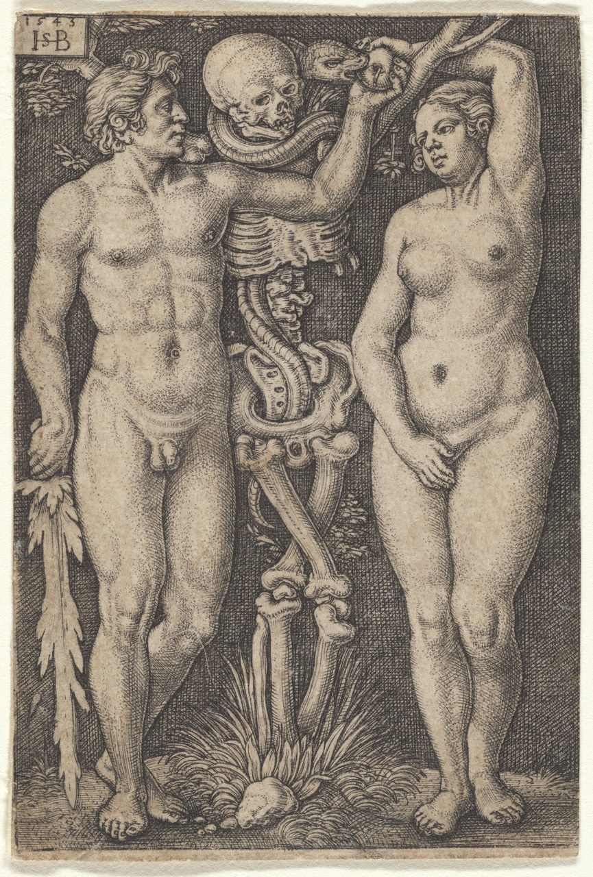 Fig. 5 Adamo ed Eva con uno scheletro / Hans Sebald Beham, 1543 (The New York Public Library, Digital Collections).
