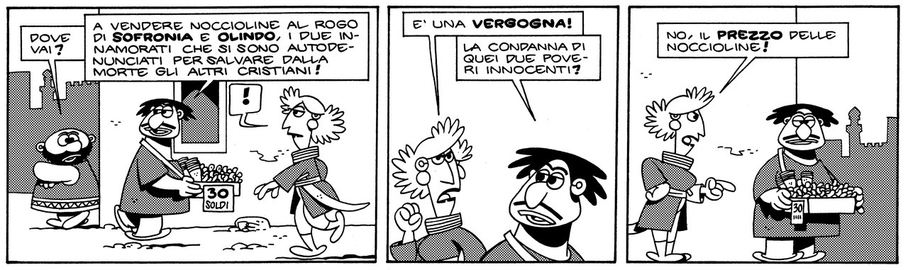 Marcello Toninelli,&nbsp;Il rogo di Olindo e Sofronia, 2010 [2004], p. 13 [World &copy; Marcello/per l&rsquo;Italia Cartoon Club Editore 2010]
