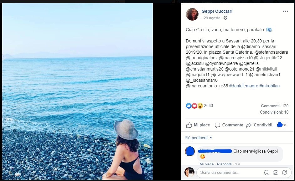 Fig. 6 La foto della fine delle vacanze in Grecia pubblicata su Facebook
