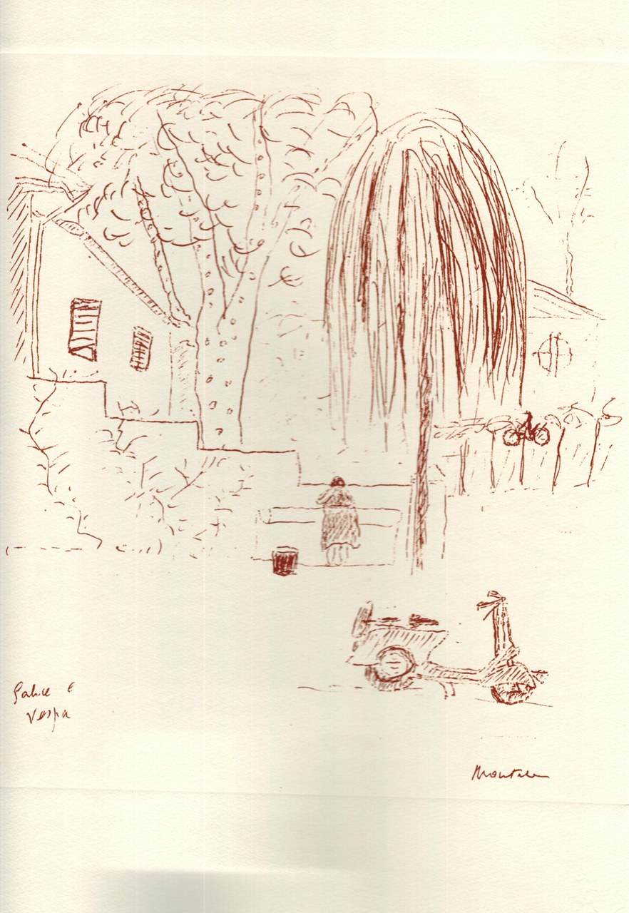 Disegno di Montale tirato in sanguigna nel 1976 d
