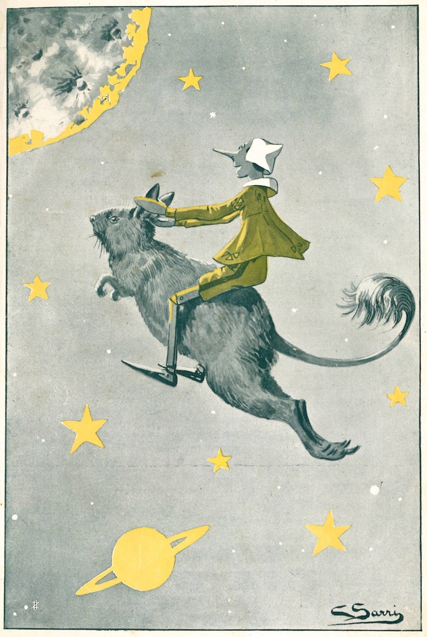 Fig. 1. Corrado Sarri, Arrivo di Pinocchio nella luna, in Tommaso Catani, Pinocchio nella luna, Firenze, Bemporad &amp; Figlio, 1924
