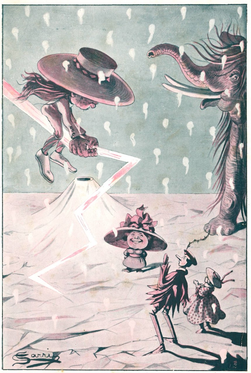 Fig. 4. Corrado Sarri, Dopo un poco lo videro ricomparire..., in Tommaso Catani, Pinocchio nella luna, Firenze, Bemporad &amp; Figlio, 1924
