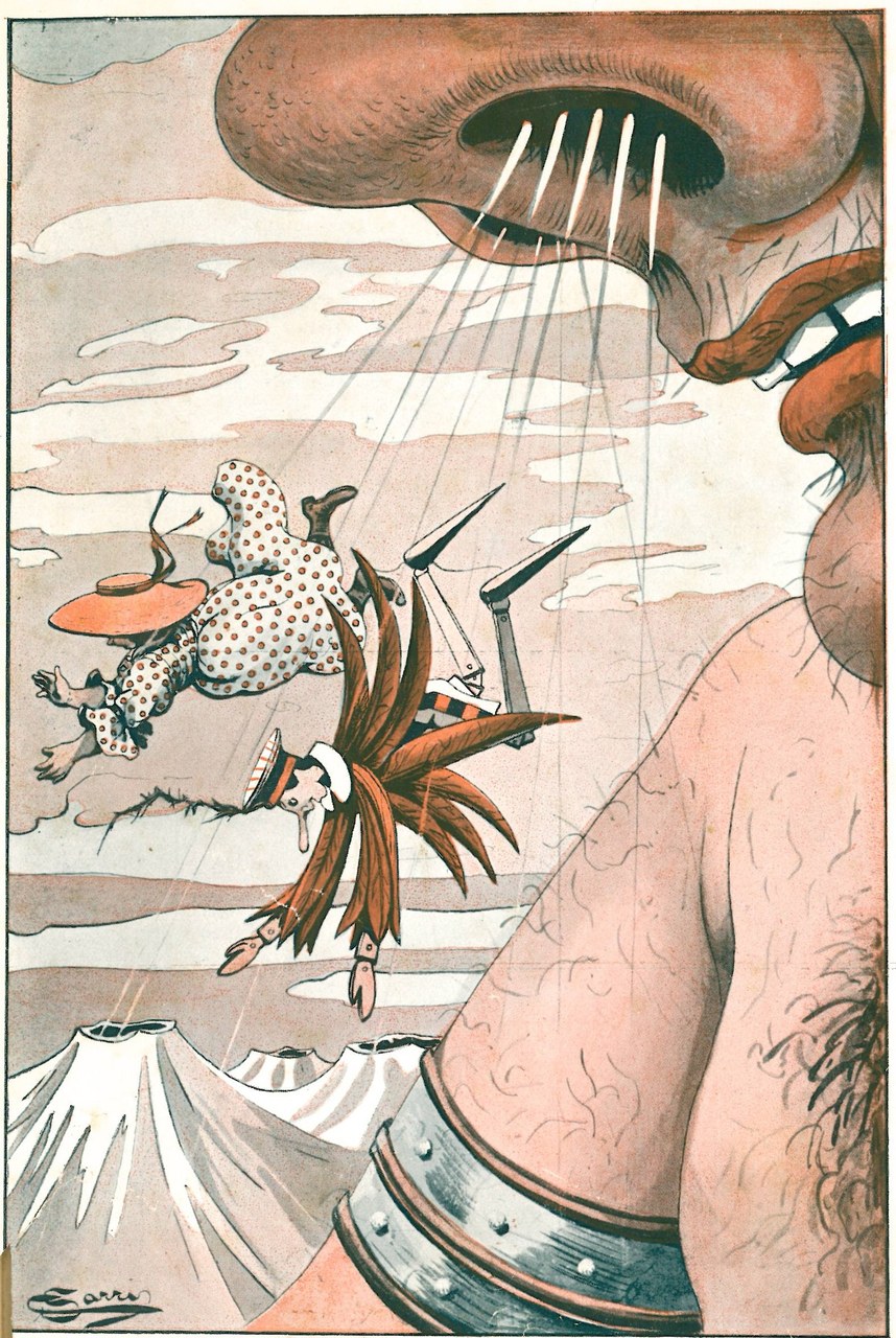 Fig. 8. Corrado Sarri, &hellip;un furioso temporale li lanci&ograve;..., in Tommaso Catani, Pinocchio nella luna, Firenze, Bemporad &amp; Figlio, 1924
