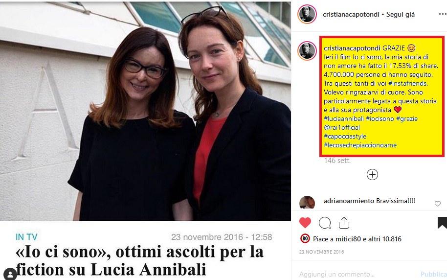 Fig. 2&nbsp;Pagina Instagram di Cristiana Capotondi
