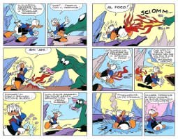 Luciano Bottaro, Carlo Chendi,&nbsp;Il duello con il drago, china su carta e colore, 1960,&nbsp;tavv. 48-49
