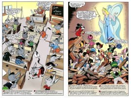 Guido Martina, Angelo Bioletto, I violenti contro i banchi di scuola, china su carta e colore, 1949-1950, tavv. 43 e 46
