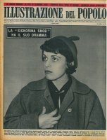 Fig. 1 Franca Valeri come Signorina Snob nella copertina de L&rsquo;illustrazione del popolo, supplemento settimanale de La gazzetta del popolo, 2 aprile 1950
