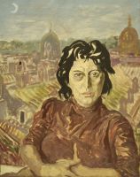 Fig. 4 Ritratto di Anna Magnani sul paesaggio urbano di Roma. Carlo Levi, anni &lsquo;50
