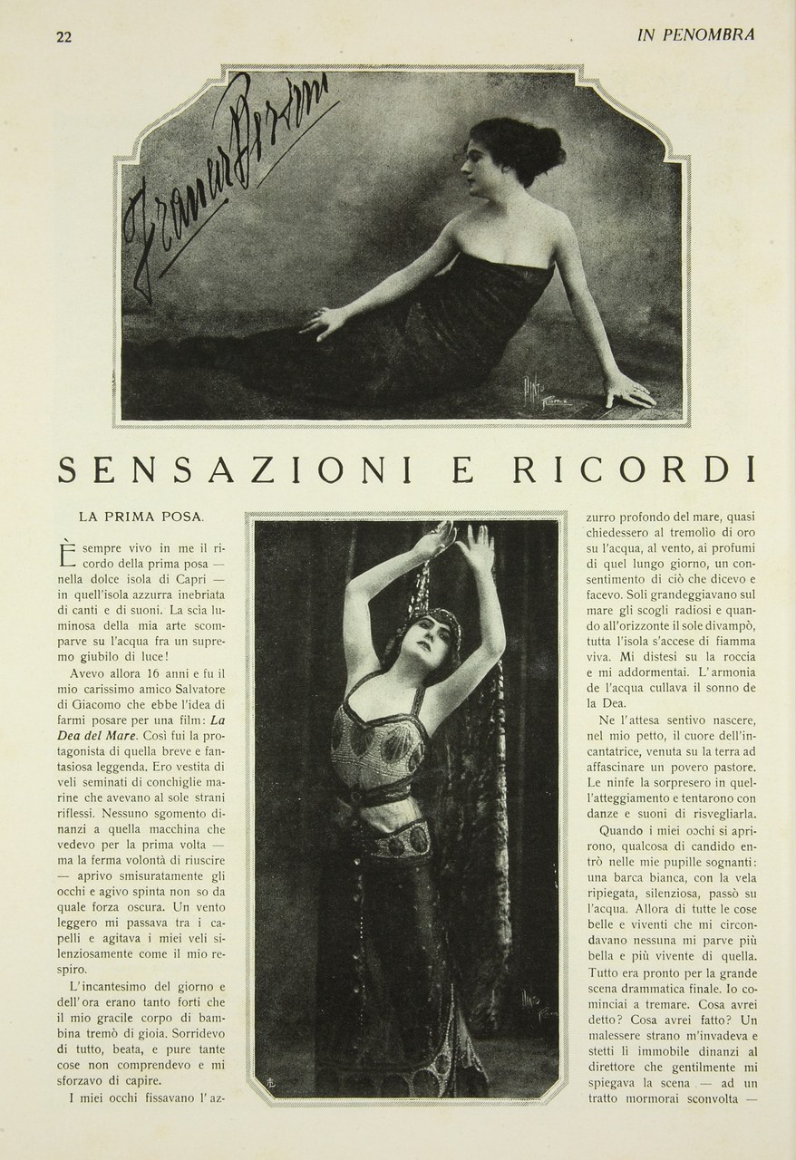 Fig. 3&nbsp;&#39;Sensazioni e ricordi&#39; di Francesca Bertini, in In penombra,&nbsp;1918, 1, pp. 22-25
