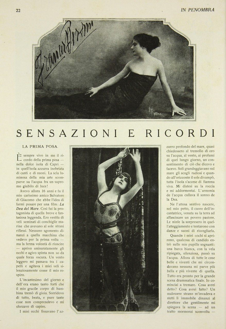 Fig. 3&nbsp;&#39;Sensazioni e ricordi&#39; di Francesca Bertini, in In penombra,&nbsp;1918, 1, pp. 22-25
