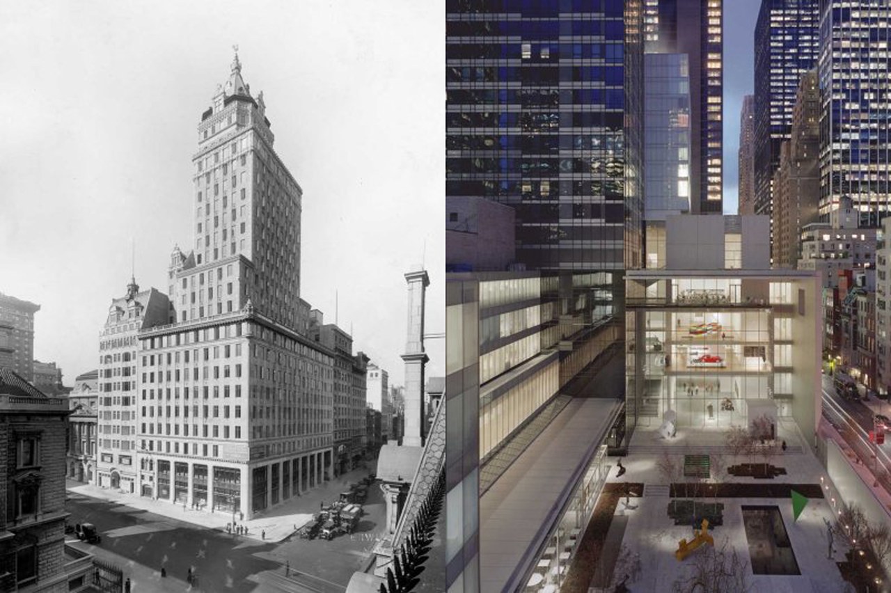 Fig. 4 Il Museum of Modern Art di New York, a sinistra nella sua prima versione nello Heckscher Building, a destra nella versione odierna.
