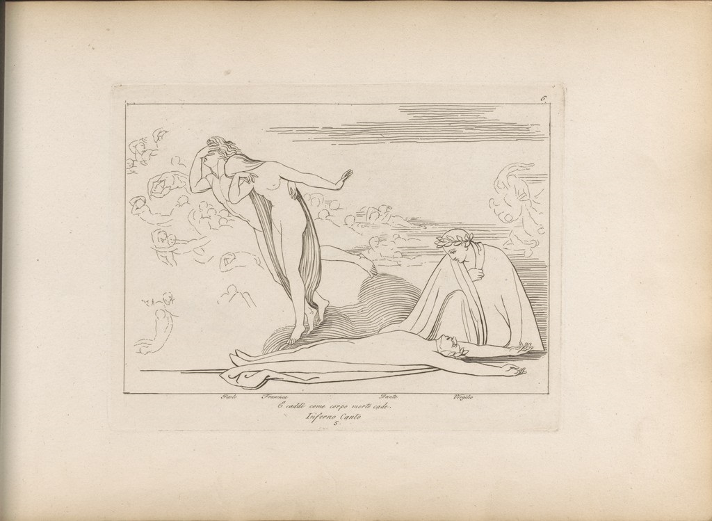 fig1. John Flaxman,&nbsp;Inferno canto 5.&nbsp;E caddi come corpo morto cade, 1793
