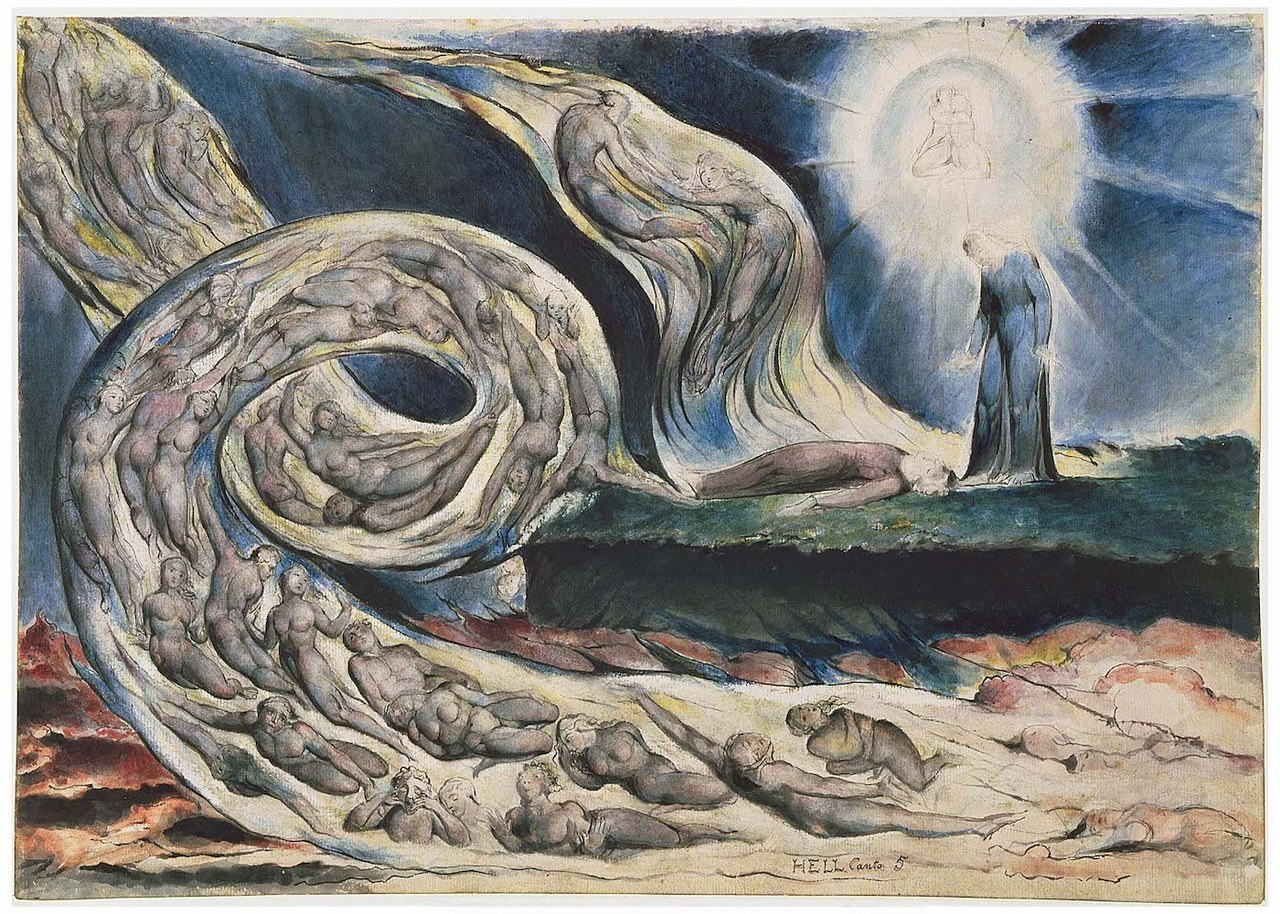 fig. 5 William Blake,&nbsp;The Circle of the Lustful.&nbsp;Francesca da Rimini, 1824-1827
