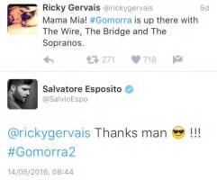 Il tweet di apprezzamento a Gomorra - La serie del comico britannico Ricky Gervais
