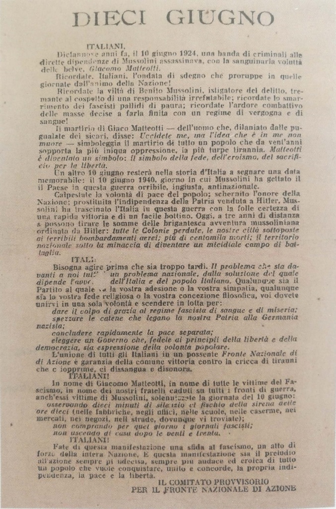 
Fig. 1 Volantino Dieci giugno, collezione privata, Studio Origoni Steiner, Milano
