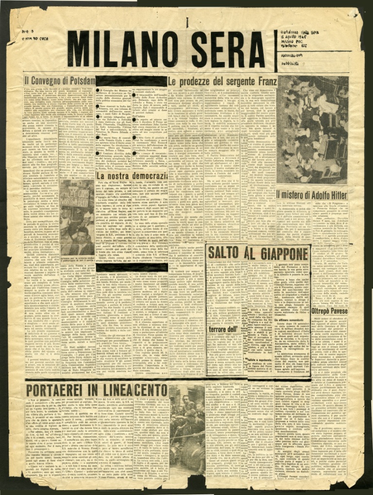 
Fig. 4 Studi per la prima pagina di Milano Sera (1945) con la grafica di Albe Steiner
