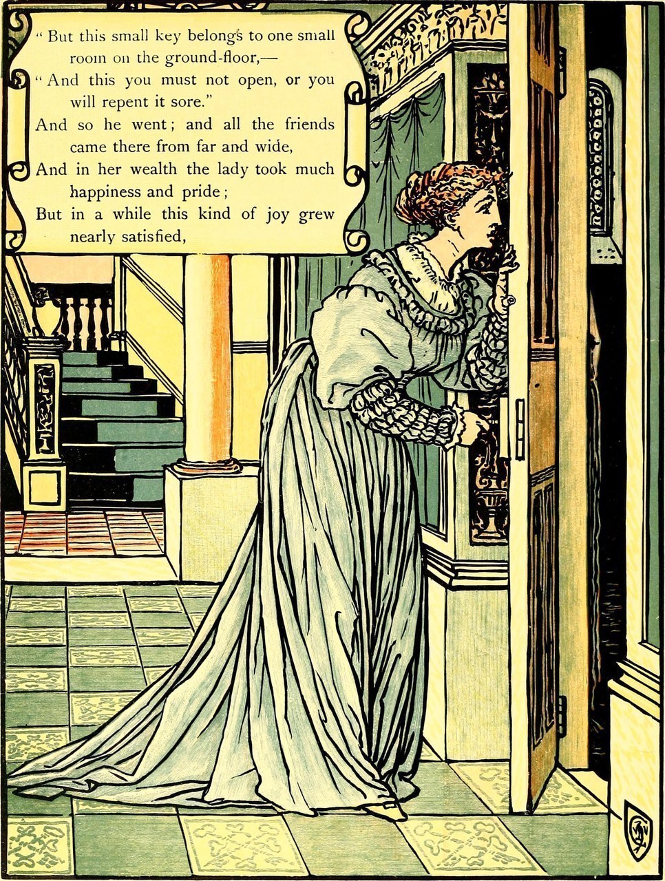 Fig. 1 Walter Crane, Bluebeard&rsquo;s picturebook, 1899, (Wikimedia Commons).
