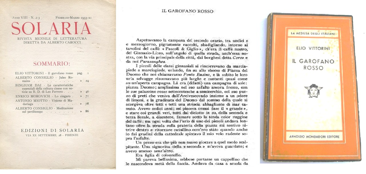 Fig. 1 Il garofano rosso dalla rivista Solaria (1933-1936) all&rsquo;edizione Mondadori (1948)
