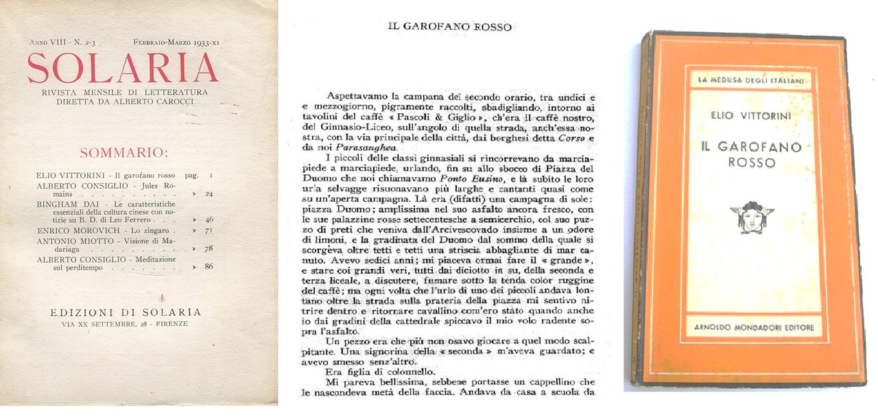 Fig. 1 Il garofano rosso dalla rivista Solaria (1933-1936) all&rsquo;edizione Mondadori (1948)
