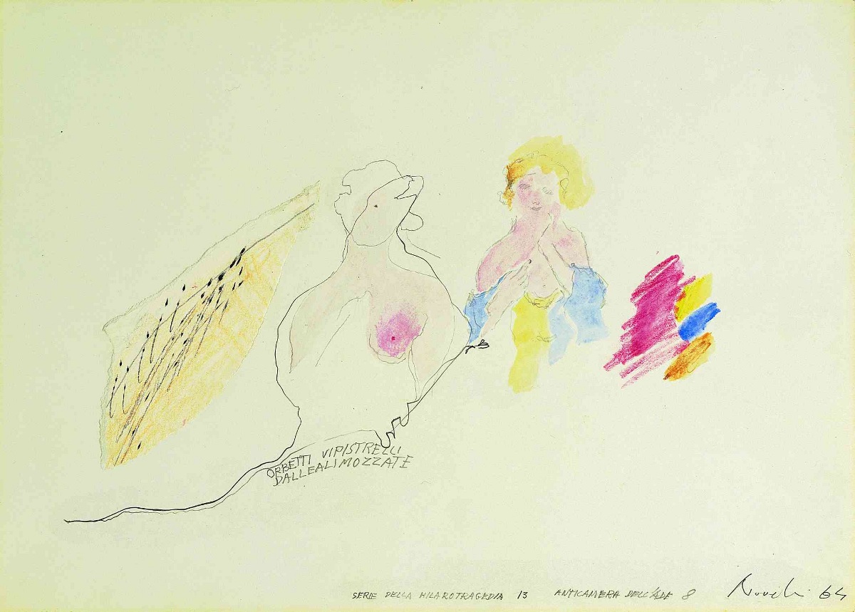 Anticamera dell’Ade, serie della Hilarotragoedia, matita, pastelli e acquerello, 1964