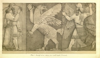  Henry Austen Layard, litografia ottocentesca che illustra i rilievi assiri di Nimrud