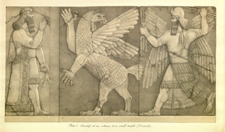 Henry Austen Layard, litografia ottocentesca che illustra i rilievi assiri di Nimrud Henry Austen Layard, litografia ottocentesca che illustra i rilievi assiri di Nimrud