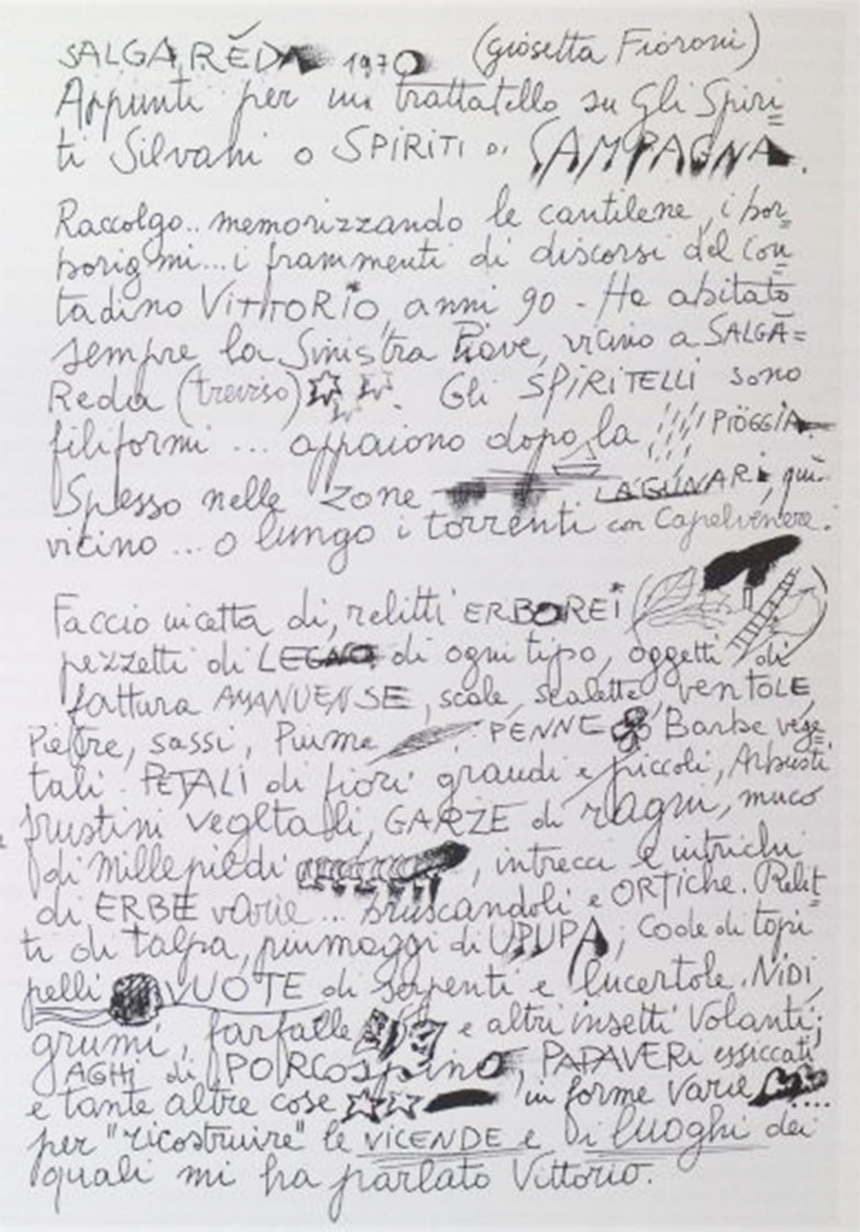  Giosetta Fioroni, Spiriti Silvani, appunti calligrafici, 1970