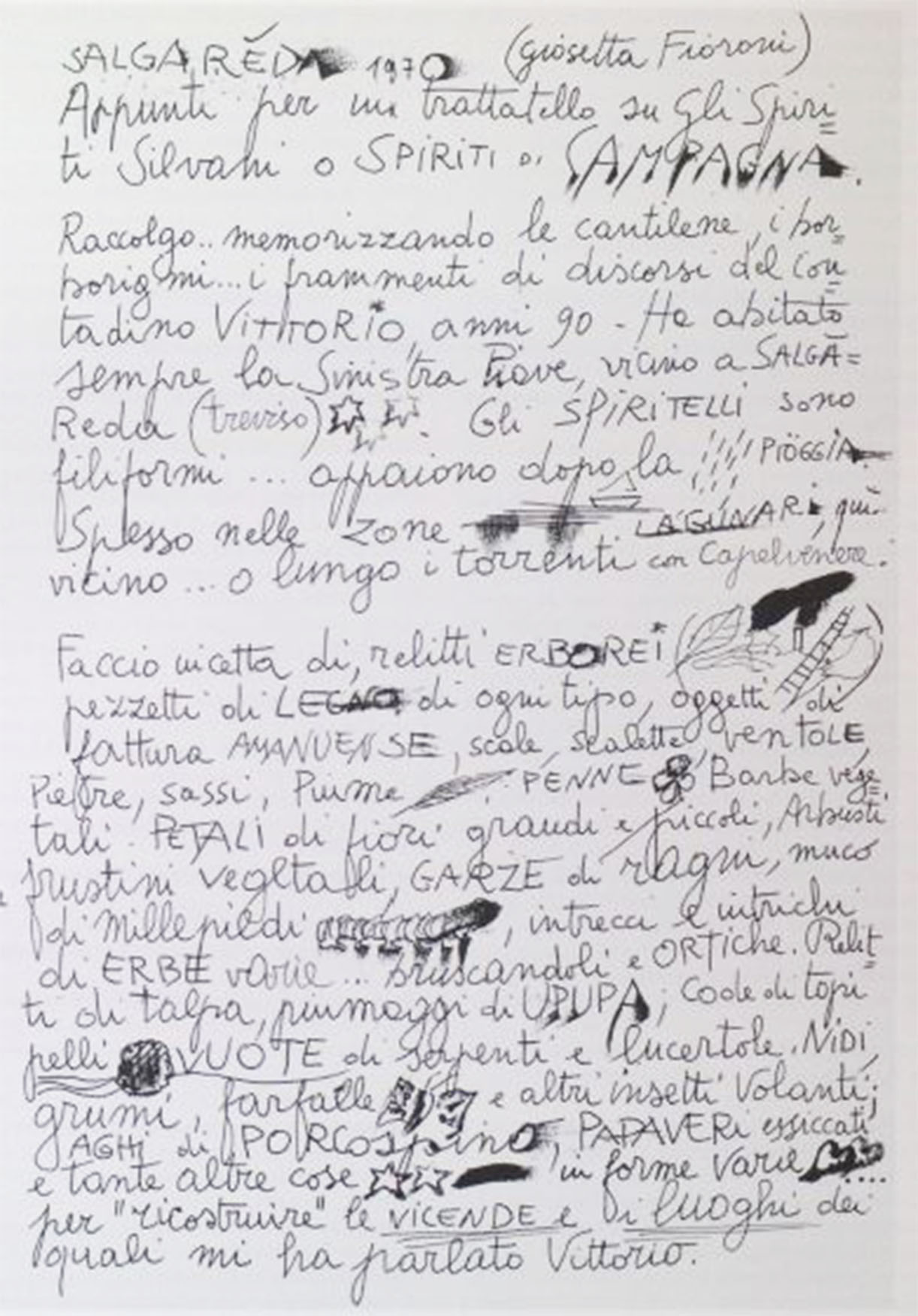 Giosetta Fioroni, Spiriti Silvani, appunti calligrafici, 1970 Giosetta Fioroni, Spiriti Silvani, appunti calligrafici, 1970