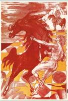 Aligi Sassu, Orlando e il cavallo, incisione a colori, 1974