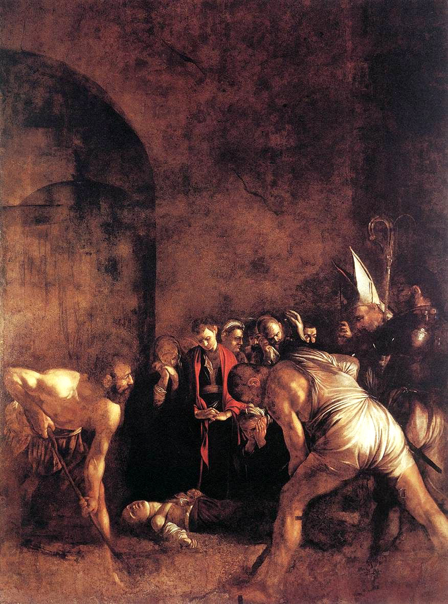 Caravaggio, Seppellimento di Santa Lucia, 1608, olio su tela, Siracusa, Chiesa di Santa Lucia alla Badia Caravaggio, Seppellimento di Santa Lucia, 1608, olio su tela, Siracusa, Chiesa di Santa Lucia alla Badia