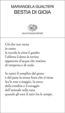 Copertina di Bestia di gioia, Torino, Einaudi, 2010 di Mariangela Gualtieri Copertina di Bestia di gioia, Torino, Einaudi, 2010 di Mariangela Gualtieri