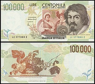 Banconota da centomila lire, 1983-98, fronte e retro