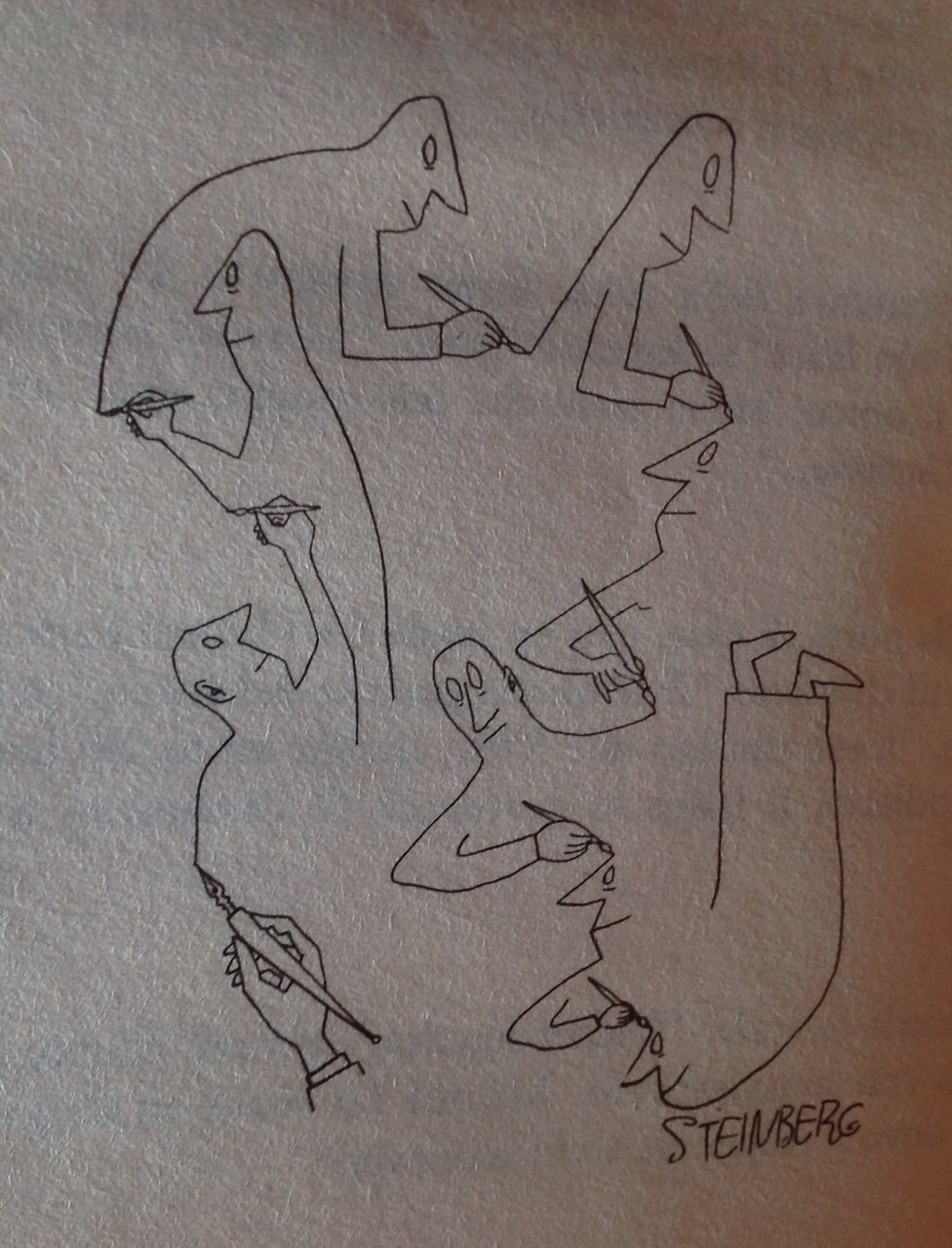 disegno di Saul Steinberg, 1946, in G. Bufalino, Qui pro quo, Milano, Bompiani, 2003