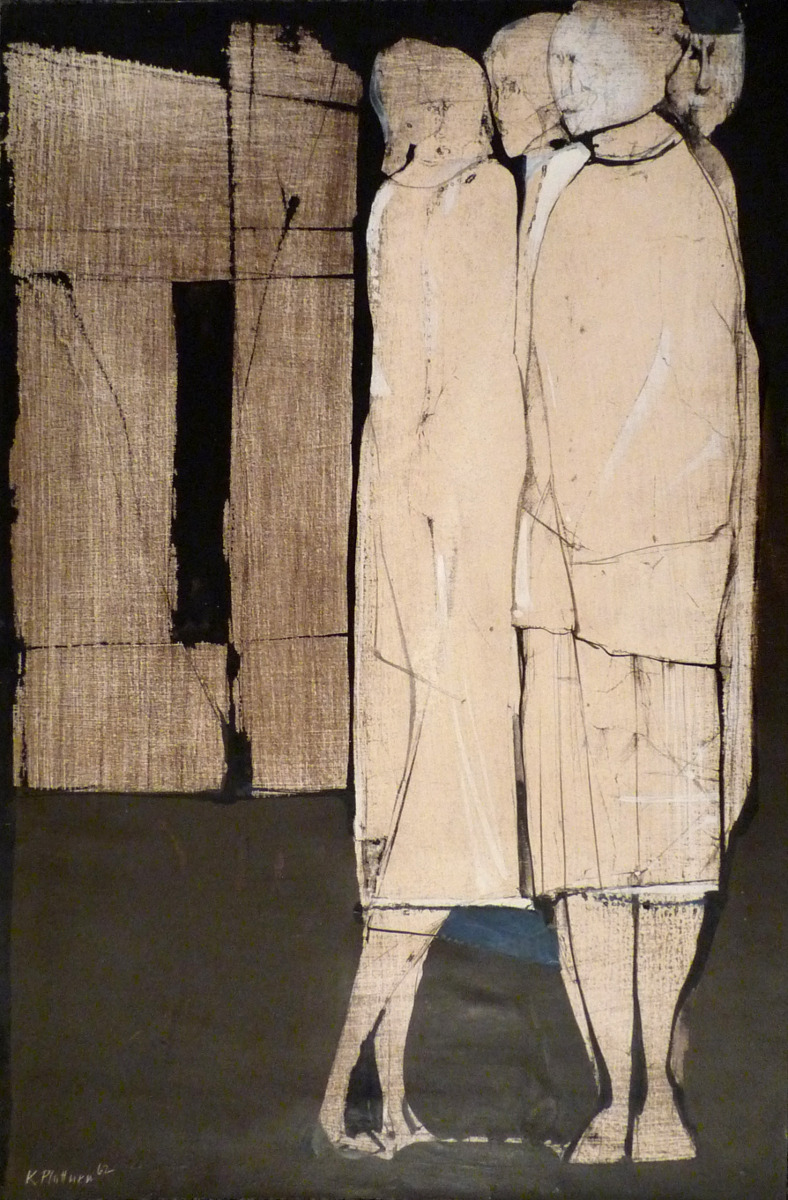 Karl Plattner, Incontro, 1962, Tempera cerata su pannello, Courtesy Galleria Goethe