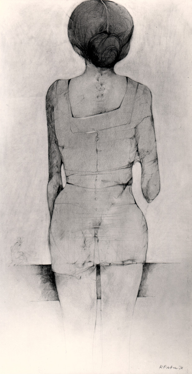 Karl Plattner, Figura femminile, 1978, Tecnica mista su carta, Courtesy Galleria Goethe